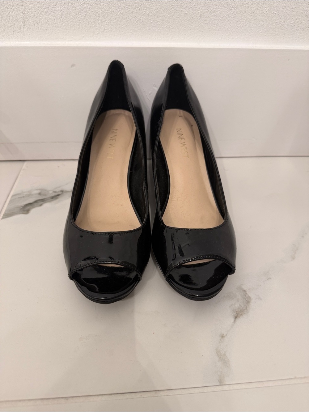 Nine West Black Patent Peep-Toe Heels